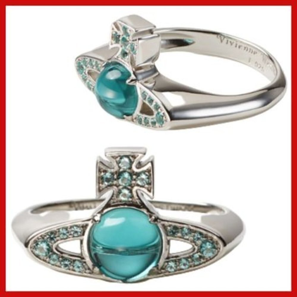 Vivienne Westwood Blue Orb Ring Crystal Saturn Silver Tone Size 8 - Picture 2 of 4